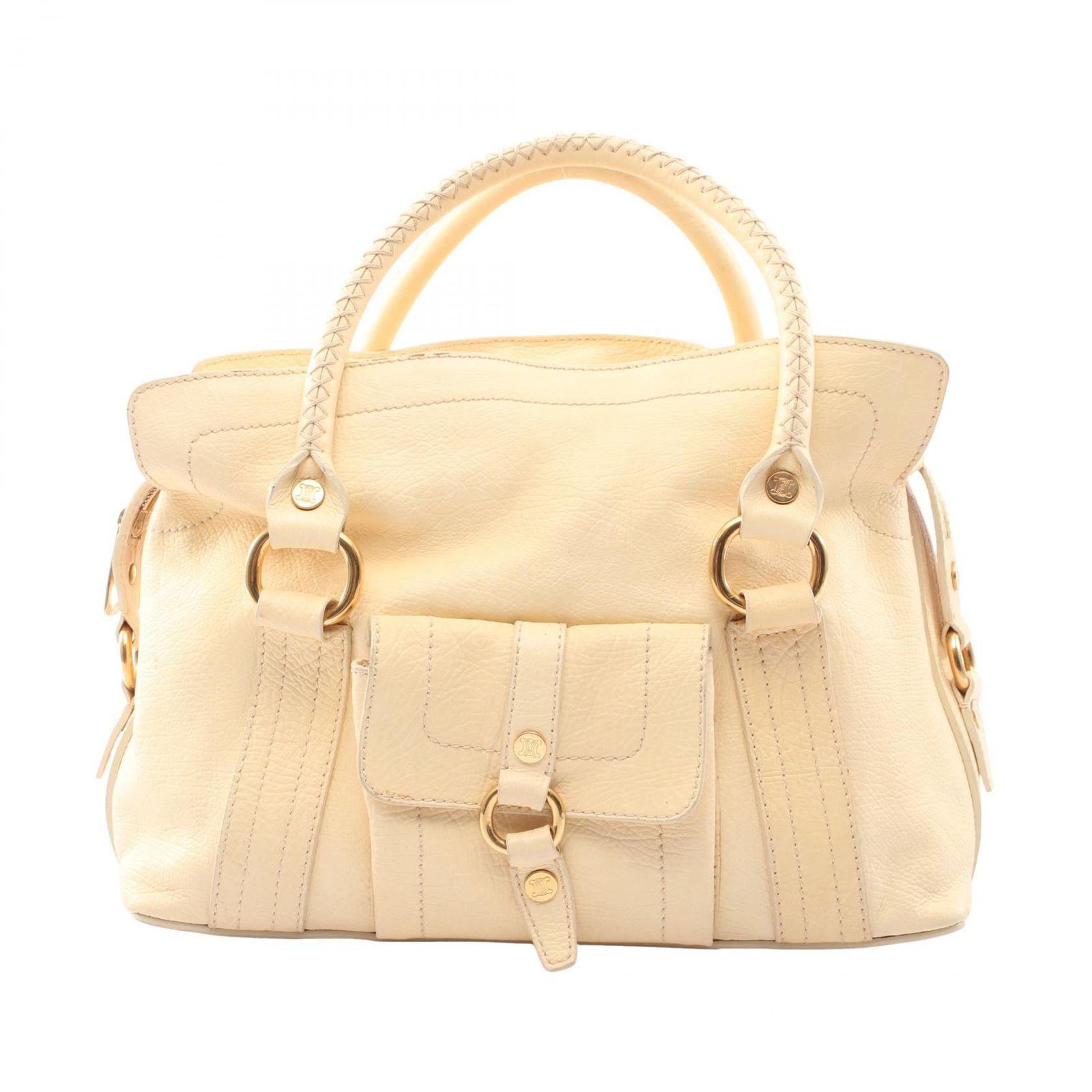 セリーヌ CELINE ハンドバッグ マカダム ハンドバッグ クリーム レザー トリオンフ ハンドバッグ レディース Used B