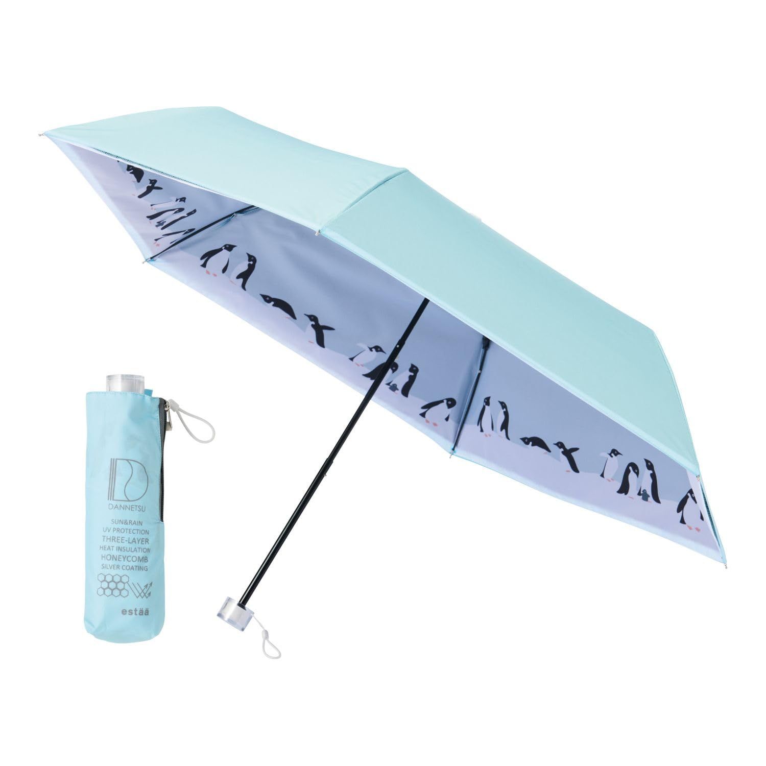断熱パラソル 日傘 折りたたみ傘 遮光100% 遮熱 UVカット 晴雨兼用 ハニカム断熱 簡単開閉 手開き 親骨50cm PENGUIN 30277 ミントグリーン [ミントグリーン]