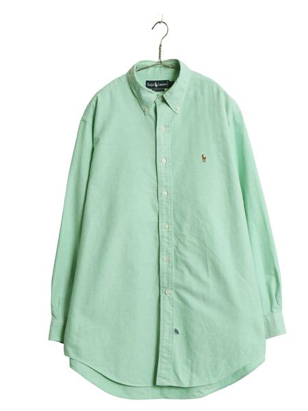 90s ラルフローレン 長袖 ボタンダウン シャツ メンズ XL 程 オールド ポロ オックスフォード コットン ワイシャツ シンプル 大きいサイズ