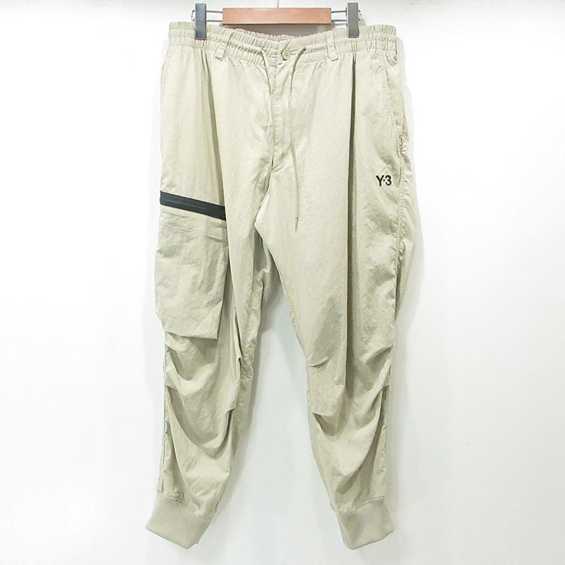 【三重本店】 中古 Y-3 | ワイスリー YOHJI YAMAMOTO × adidas ヨウジヤマモト アディダス NYLON TWILL CARGO PANT ナイロンツイルカーゴパンツ ロゴプリント DY7320 ベージュ サイズ：L 【107】