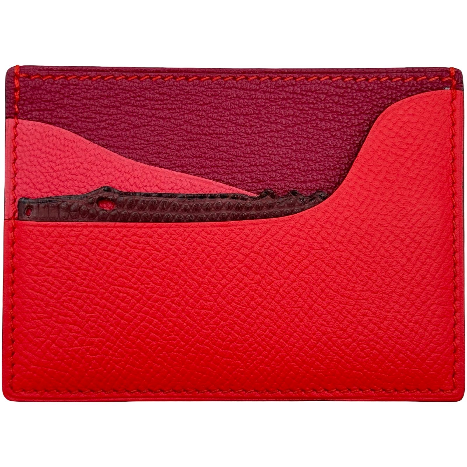 エルメス HERMES カードケース プティアッシュ レッド エプソン/リザード レディース カードケース