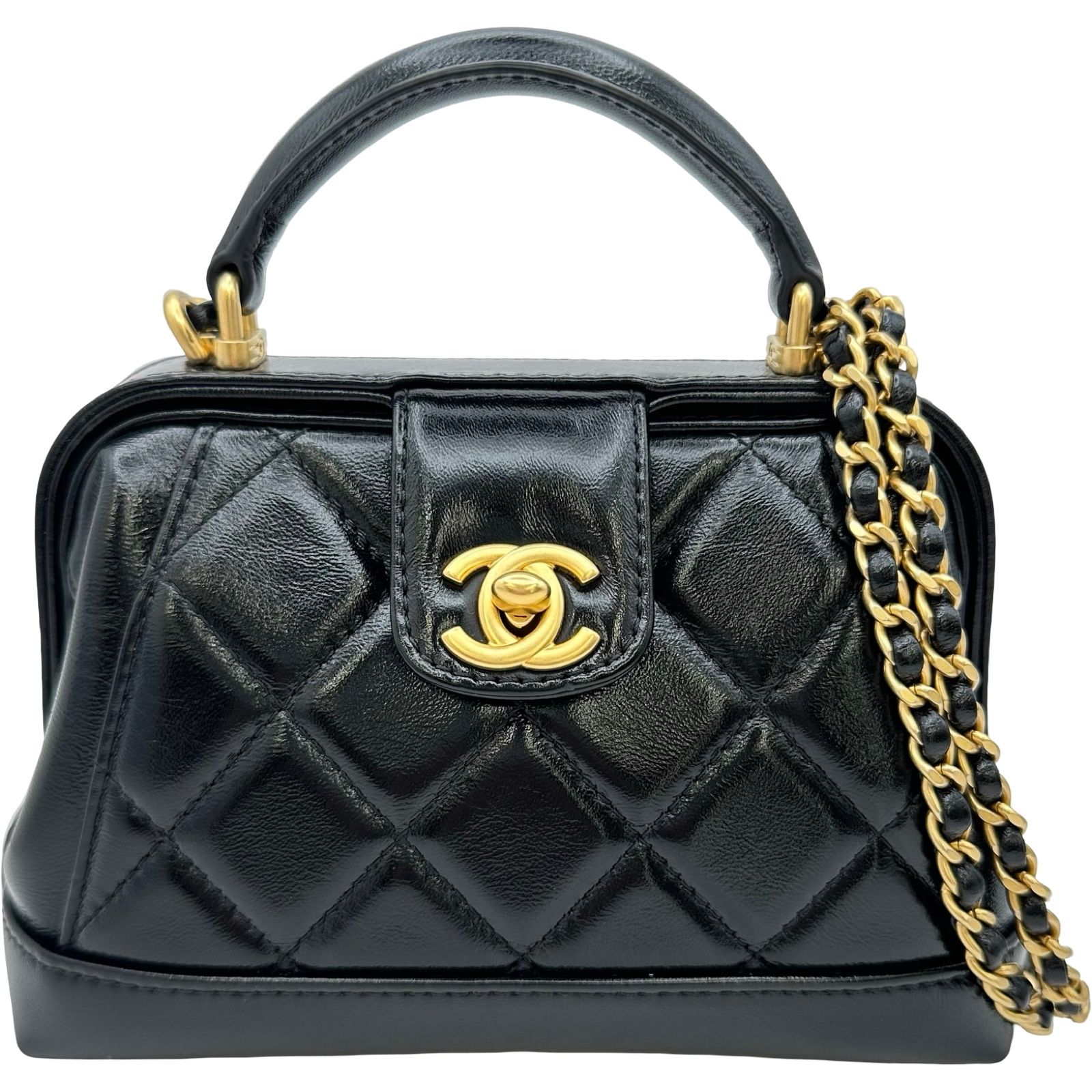 シャネル CHANEL マトラッセ トップハンドル AS4958 ブラック ゴールド金具 シャイニーカーフ レディース ショルダーバッグ
