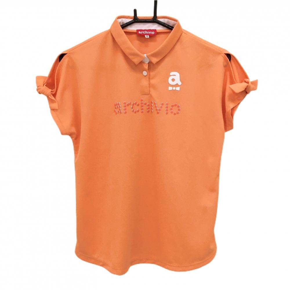 アルチビオarchivio 半袖　シャツ　オレンジ 美品】アルチビオ 半袖ポロシャツ オレンジ系×白 フロント立体ロゴ