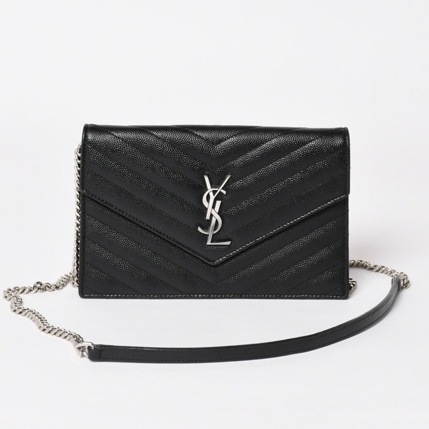 極美品 SAINT LAURENT サンローラン Cassandra カサンドラ レザー Chain Wallet チェーンウォレット Caviar Skin キャビアスキン YBL393953・0418 中古 4a003538