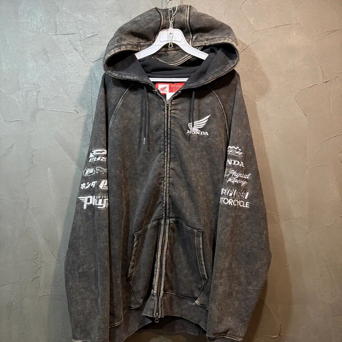 L ホンダ HONDA レーシング ウォッシュド バイカー WHO ジップアップ