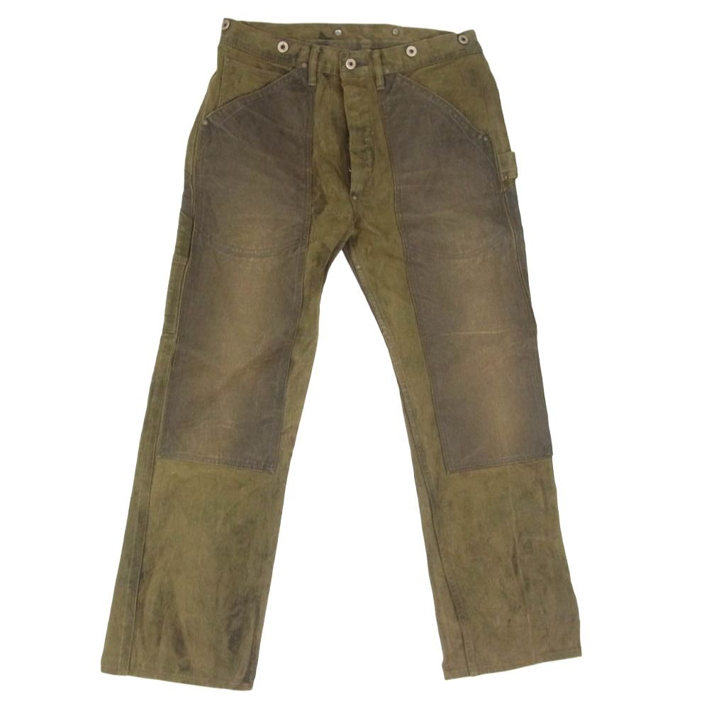 RRL ダブルアールエル USA製 DOUBLE KNEE DUCK PANTS ダメージ加工 ダブルニー ダック ボタンフライ ワークパンツ カーキ系 32【美品】【中古】