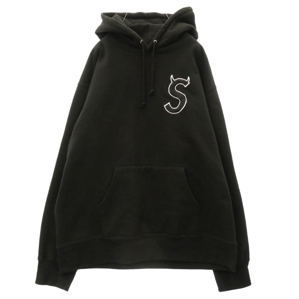 Supreme シュプリーム 22AW S Logo Hooded Sweatshirt デビル ツノ Sロゴ エスロゴ刺繍 プルオーバーパーカー フーディ ブラック系 L【中古】