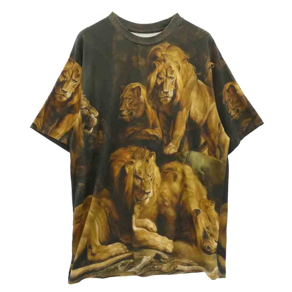 Supreme シュプリーム 22AW Lions' Den S/S Top ライオンプリント クルーネック 総柄 半袖 Tシャツ ブラック系 L【中古】