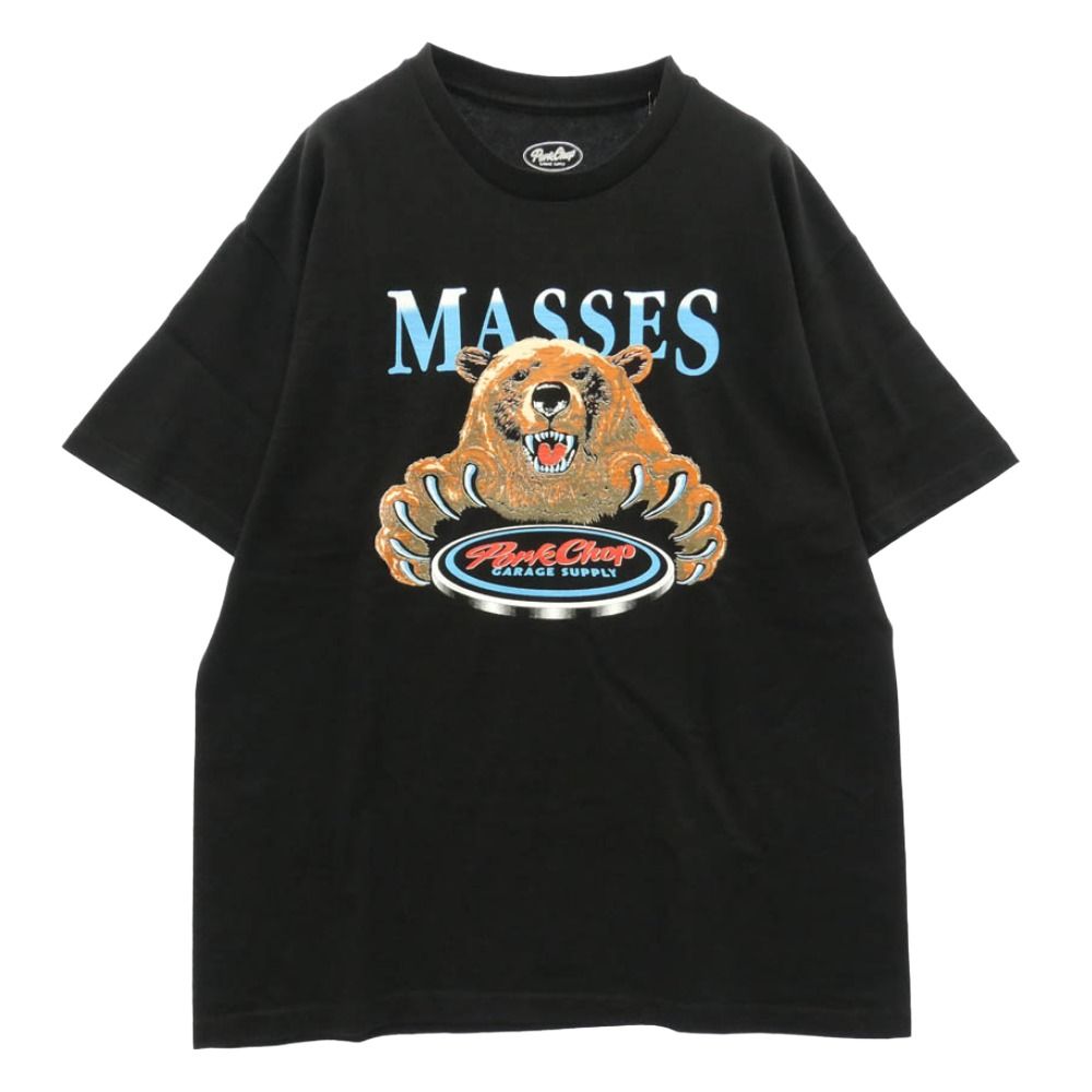 PORKCHOP ポークチョップ MASSES マシス 25SS x MASSES マシス T-SHIRT BEAR ベア プリント 半袖 Tシャツ ブラック系 L【極上美品】【中古】