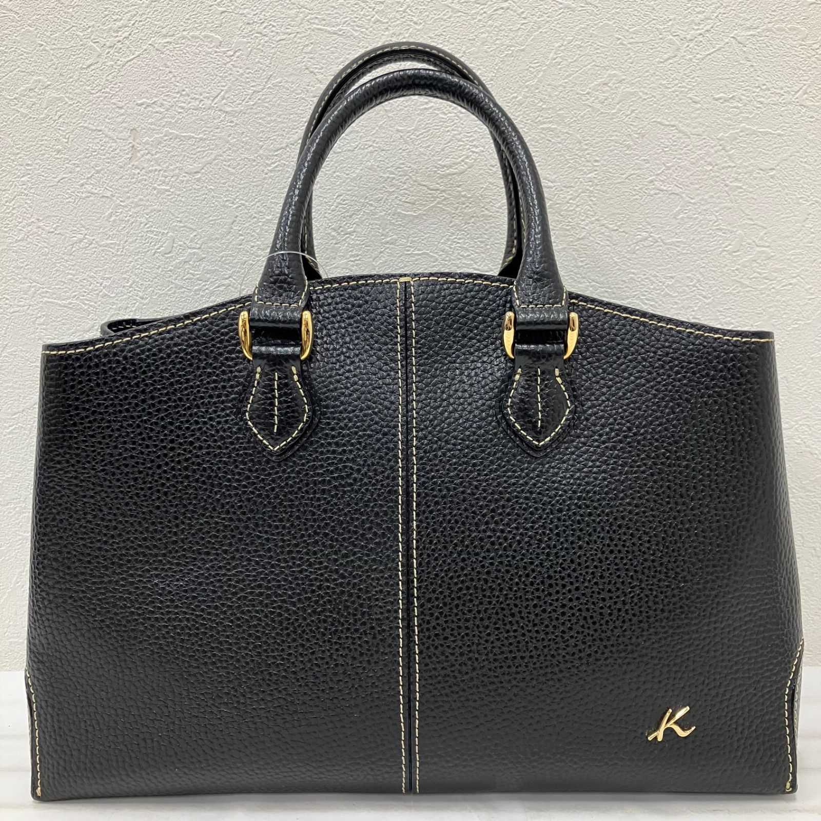 Y4831　Kitamura　キタムラ　トートバッグ　ハンドバッグ　ブラック　黒　レザー　レディース　ポケット多数　通勤　通学　仕事用バッグ　普段使い
