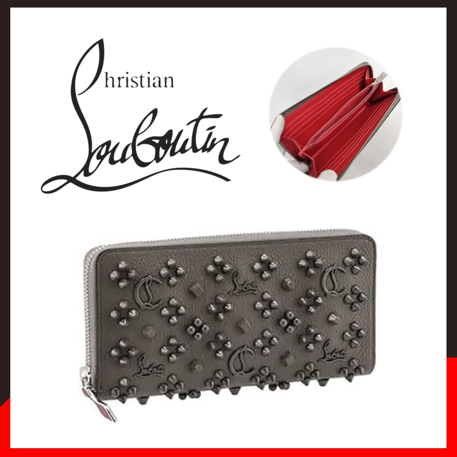 新品 未使用 クリスチャンルブタン パネトーネ ラウンドファスナー長財布 グレー【Christian Louboutin】ジップアラウンドウォレット