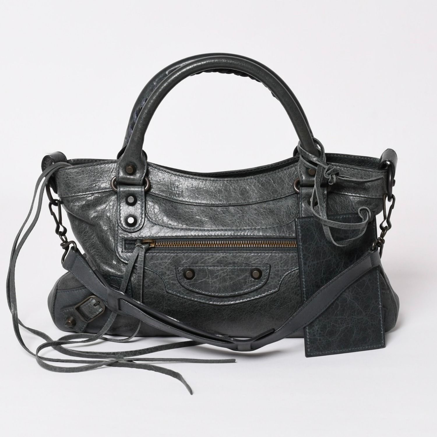 BALENCIAGA バレンシアガ ザ ファースト ハンドバッグ ショルダーバッグ 103208 ラムスキン ダークグレー メタルブラック金具 2way 美品 中古 4a003641
