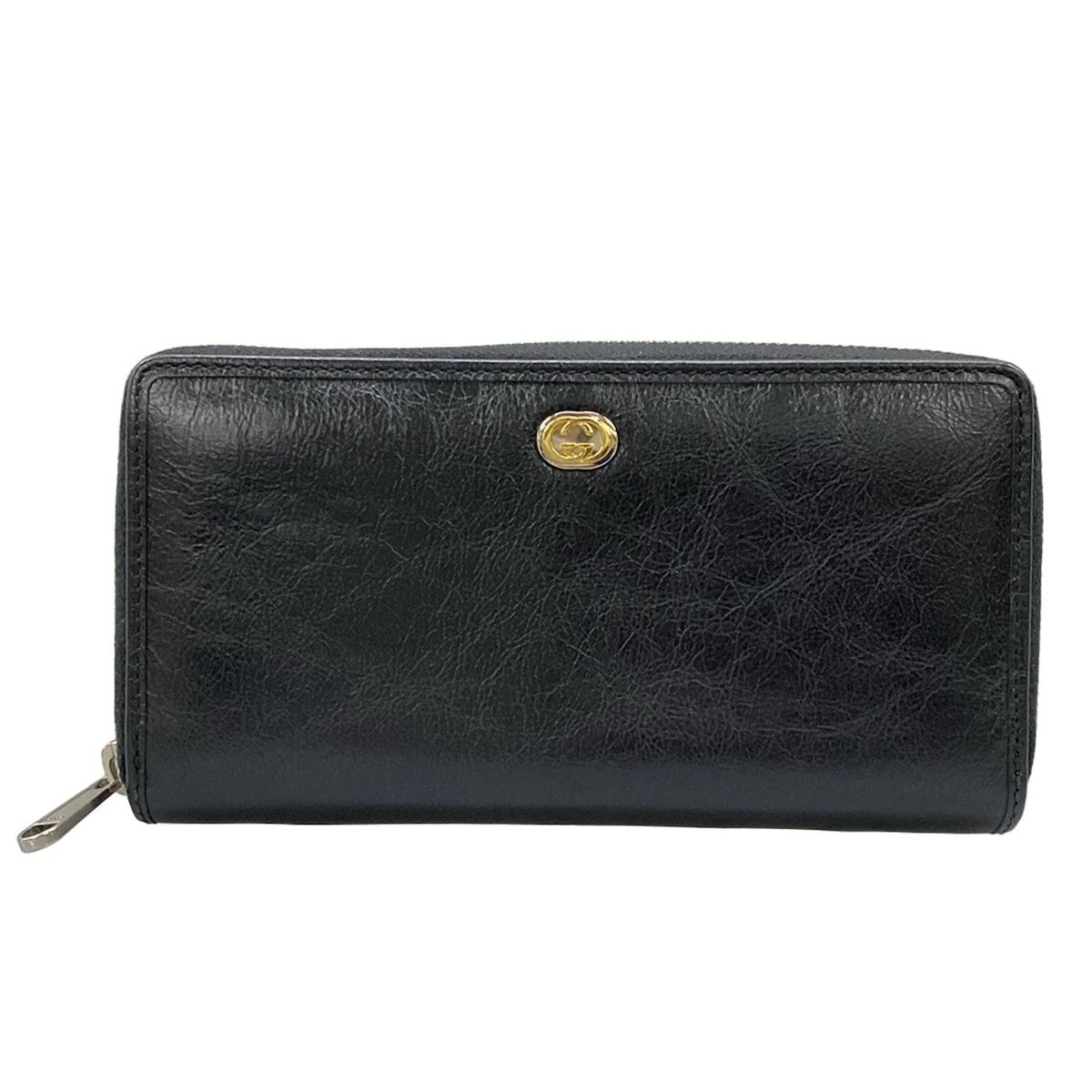 GUCCI(グッチ) 長財布 インターロッキングG 575988 黒 ラウンドファスナー レザー