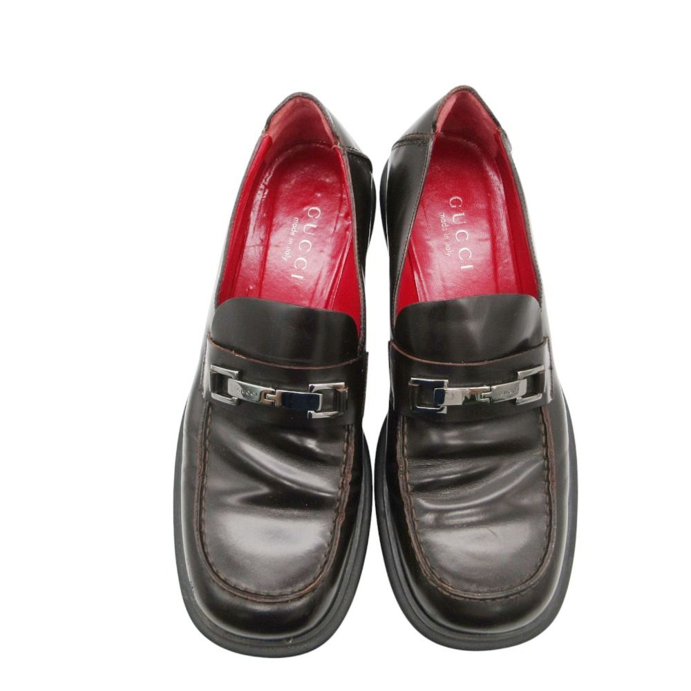 GUCCI グッチ ローファー レザー ロゴ入 ホースビット ローファー Uチップ モカシン シューズ 靴 ダークブラウン 37 24cm レディース 【中古】