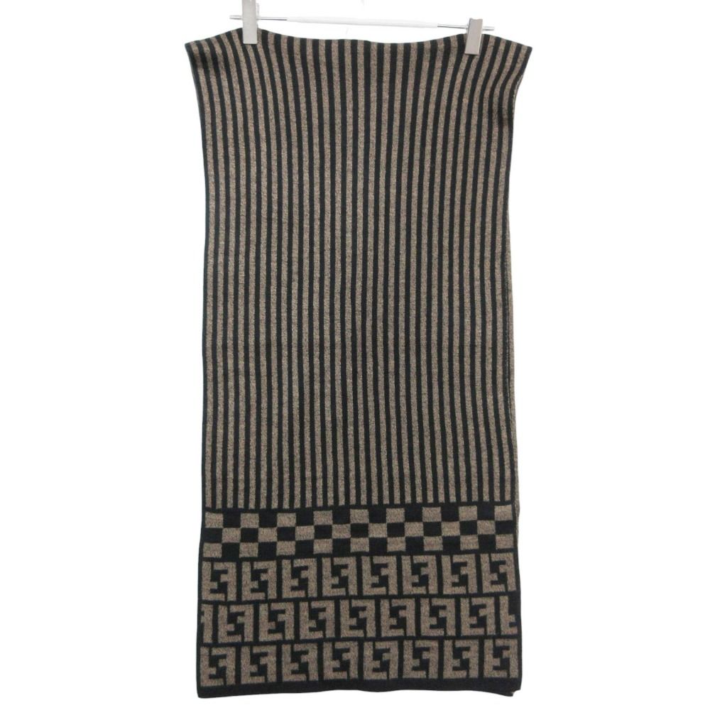 FENDI フェンディ マフラー ズッカ柄 ストライプ ウール 大判 ストール イタリア製 ブラック レディース 【中古】