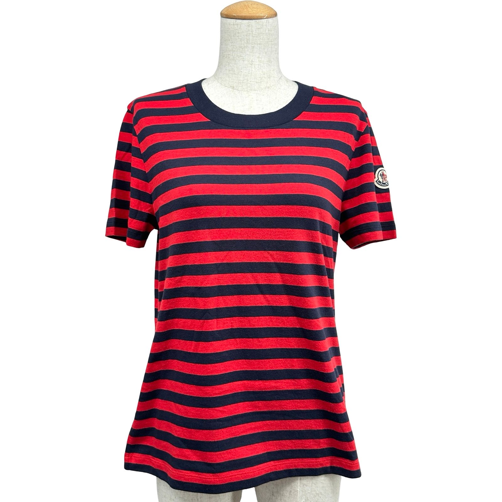 モンクレール MONCLER ロゴワッペンボーダー半袖Tシャツ レッド