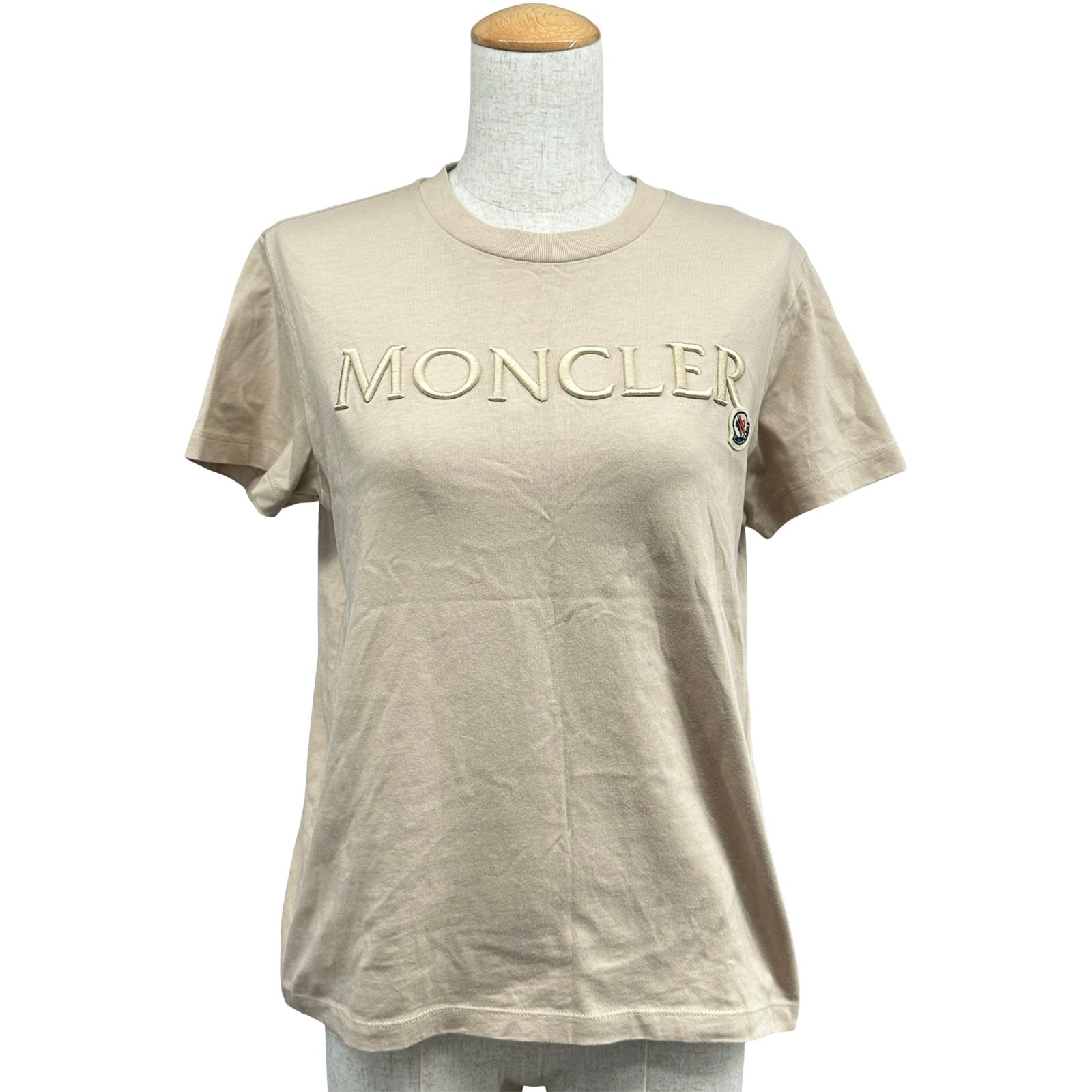 モンクレール MONCLER ロゴ刺繡半袖Tシャツ ベージュ コットン レディース 半袖Ｔシャツ