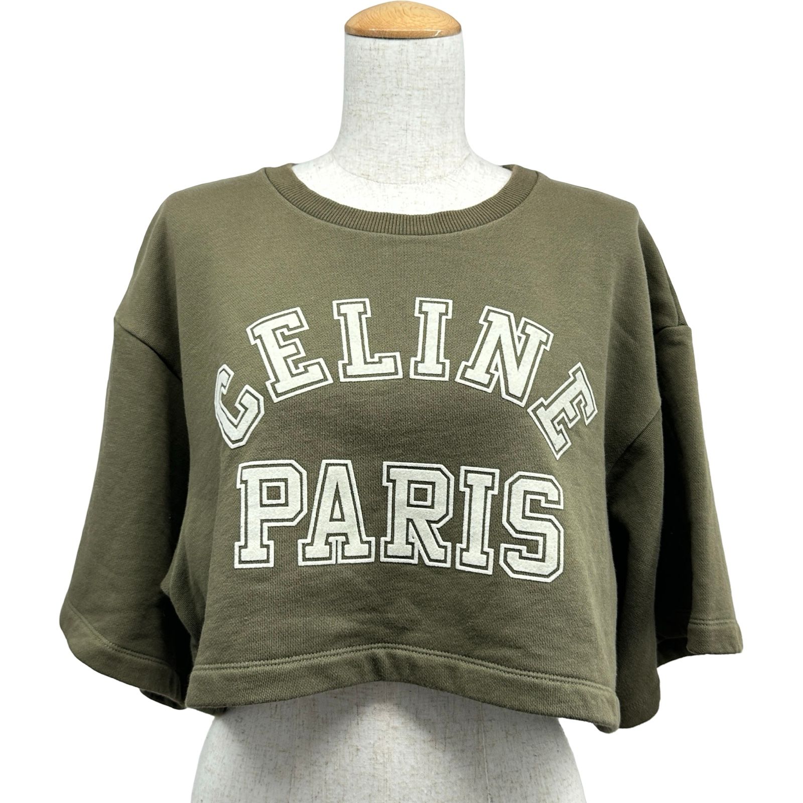CELINE オリーブグリーン クロップドスウェット セリーヌ CELINE ロゴワッペンクロップドスウェットカットソー