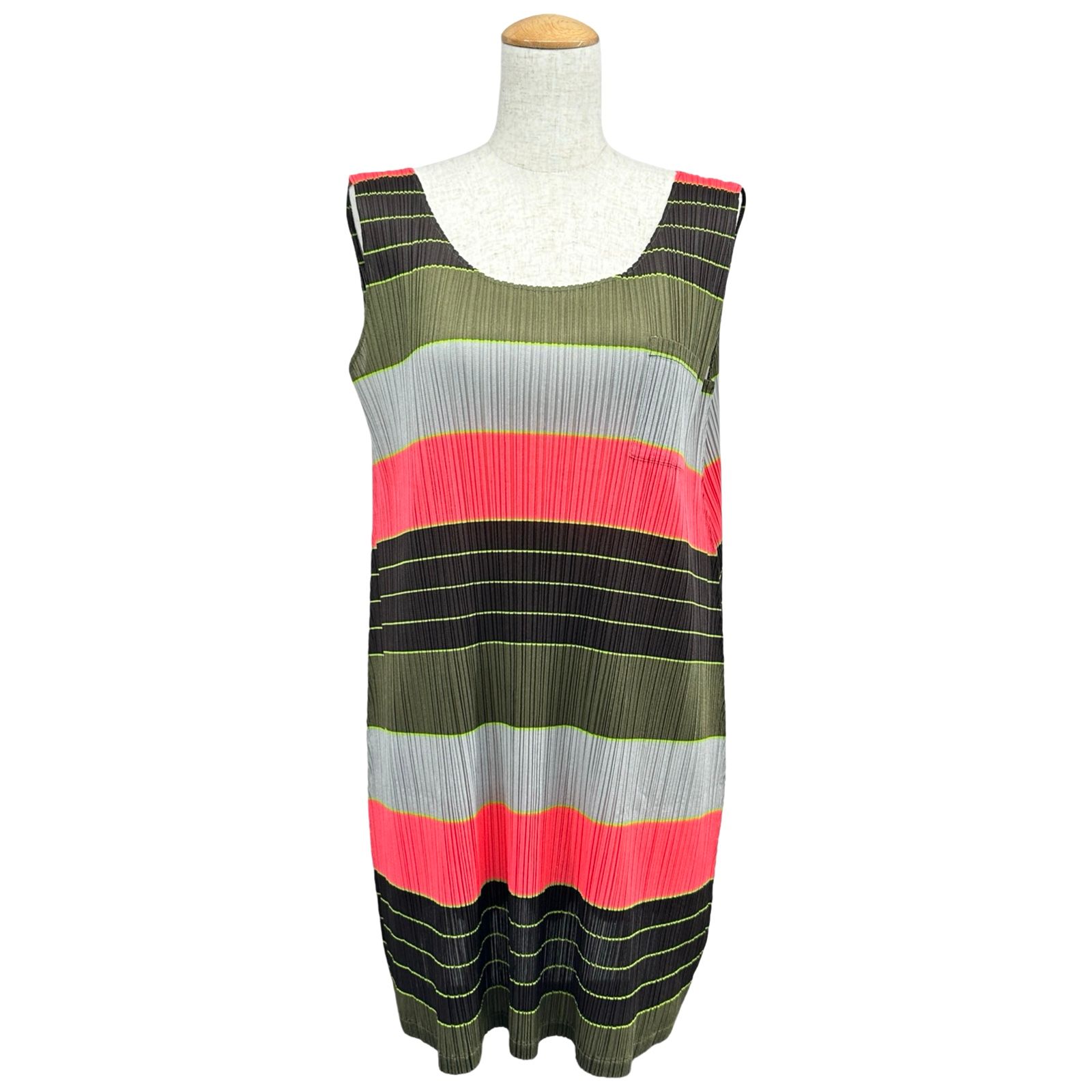 プリーツプリーズ PLEATS PLEASE ISSEY プリーツボーダーノースリーブワンピース PP33-JT526 マルチカラー ポリエステル レディース ワンピース