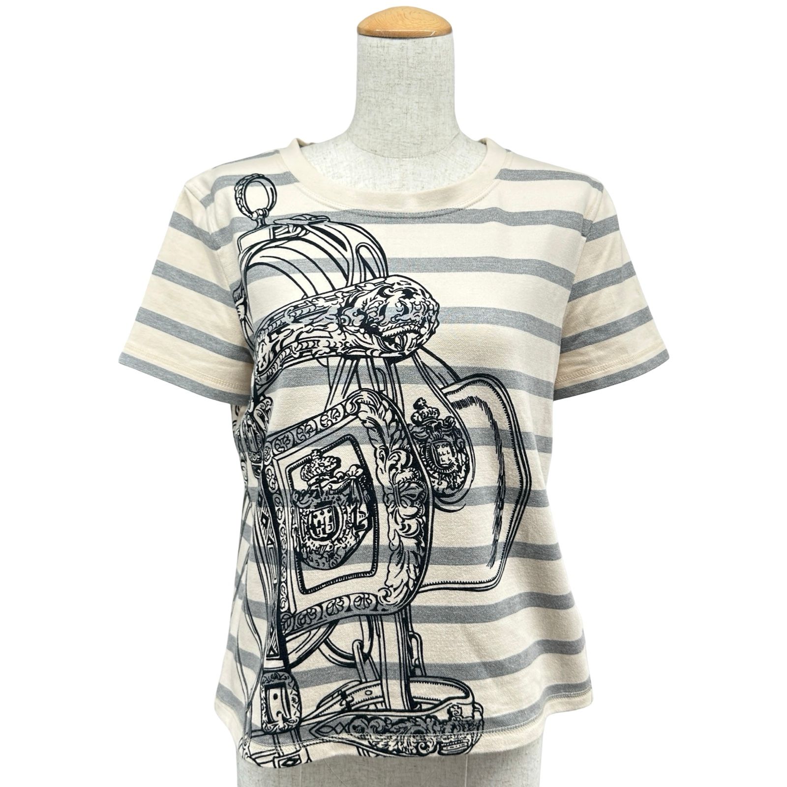 エルメス HERMES ボーダーカットソー グレー コットン レディース カットソー