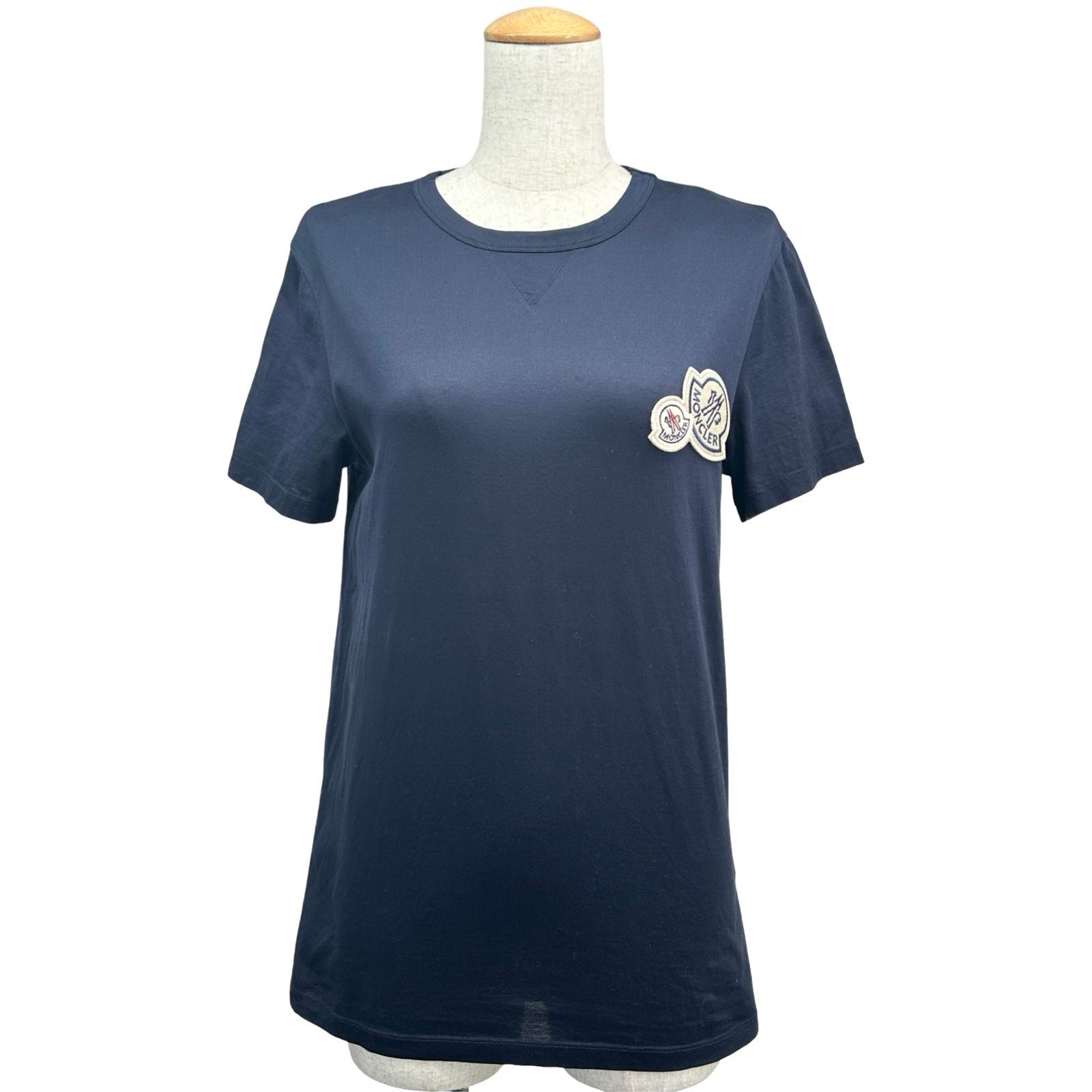 モンクレール MONCLER ロゴワッペン半袖Tシャツ ネイビー コットン レディース 半袖Ｔシャツ
