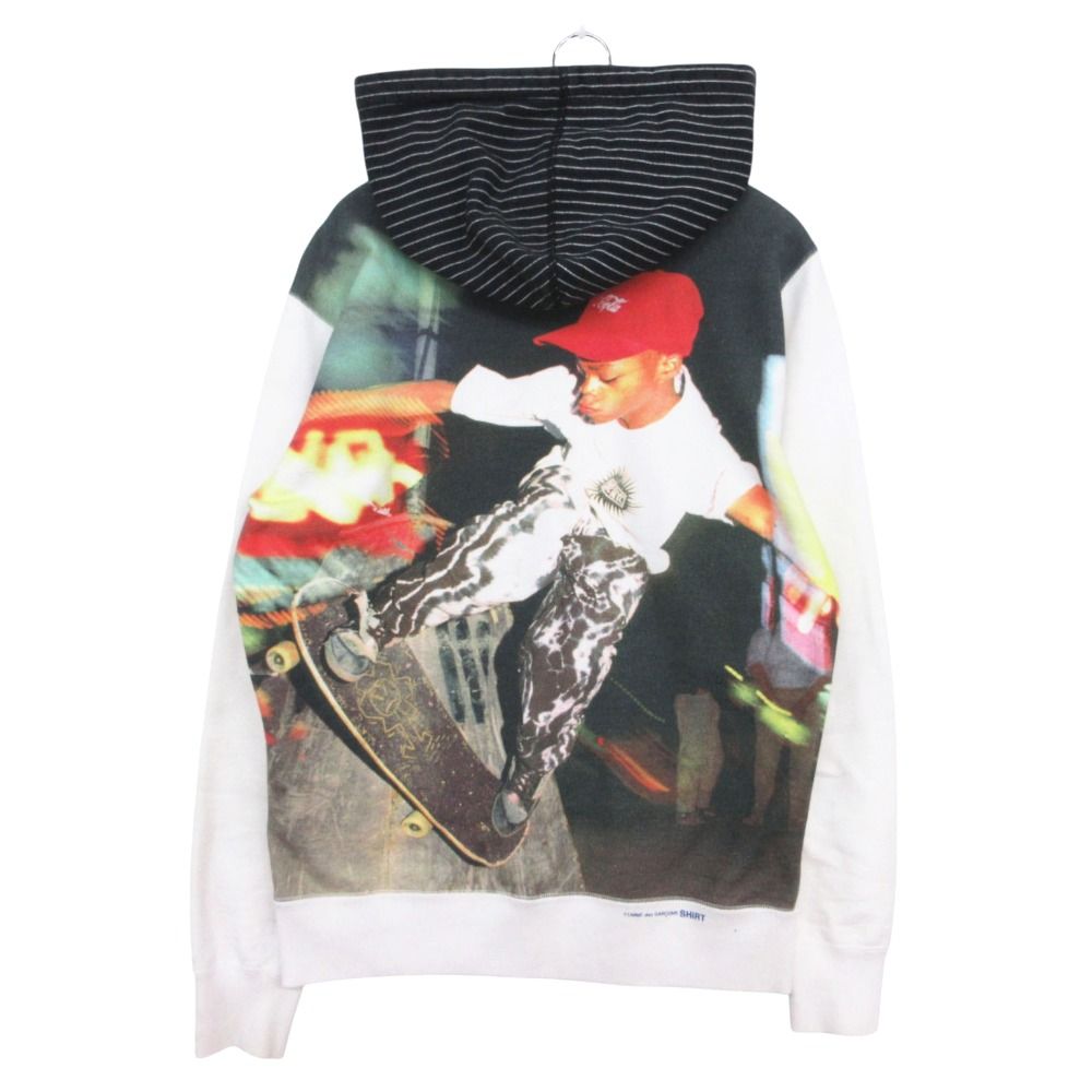 Supreme シュプリーム × コムデギャルソンシャツ COMME des GARCONS SHIRT パーカー ボックスロゴ 反転 スウェット フーディ プルオーバー ホワイト S メンズ 【中古】