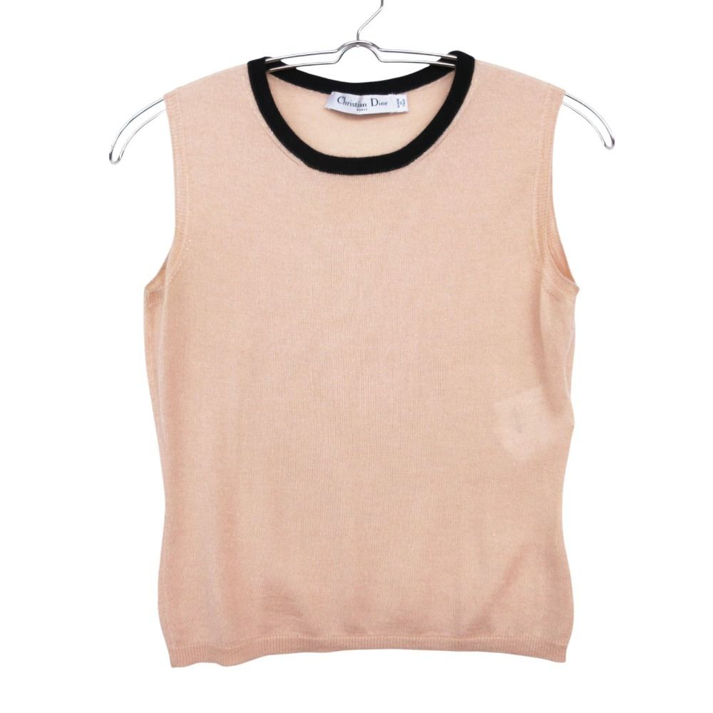 Christian Dior クリスチャンディオール ニット ノースリーブ カットソー バイカラー カシミア シルク プルオーバー トップス ピンク 38【S】 レディース 【中古】
