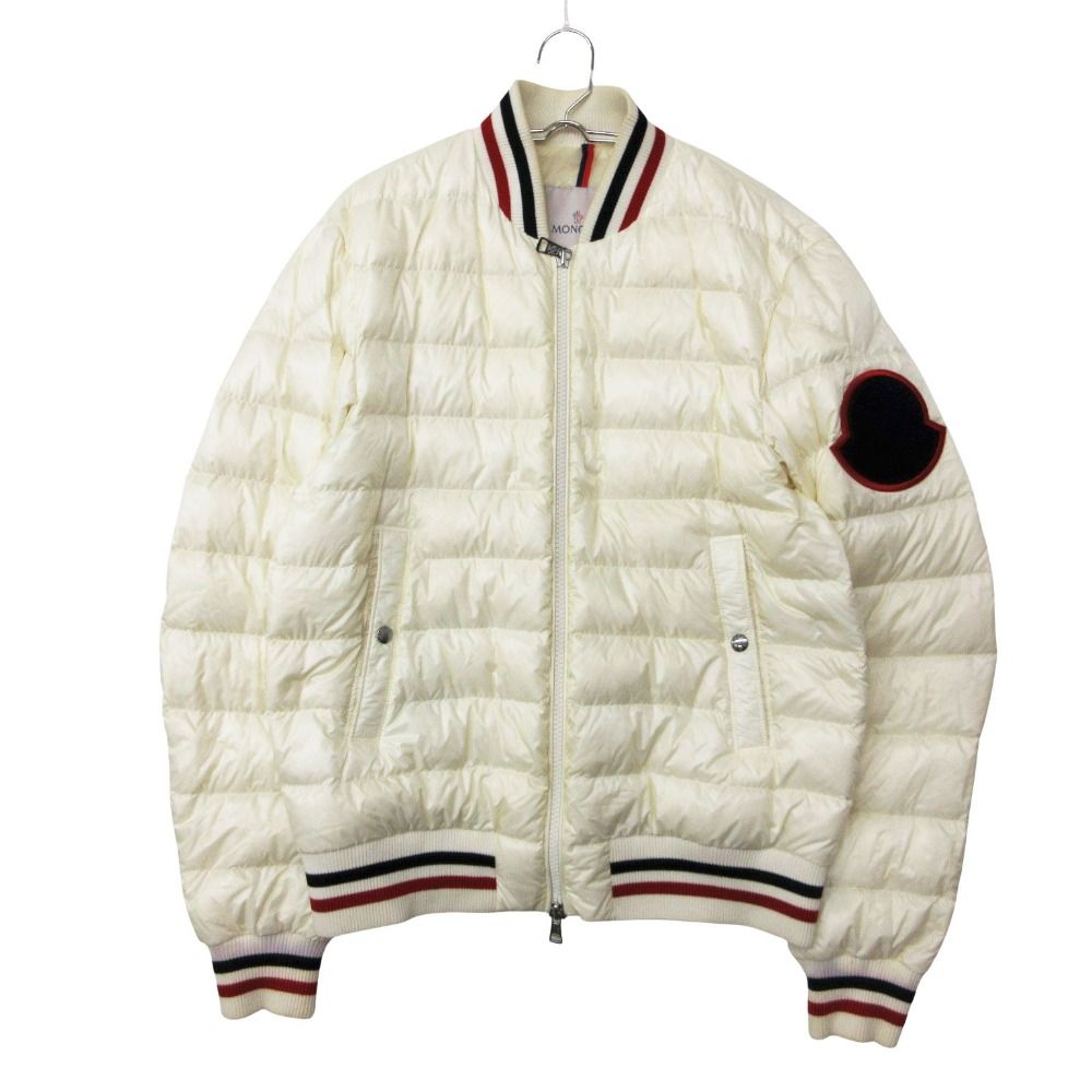 MONCLER モンクレール DELTOUR ダウンジャケット ブルゾン デカロゴ ビッグ ワッペン リブライン 軽量 アウター ホワイト 4【XL】 メンズ 【中古】