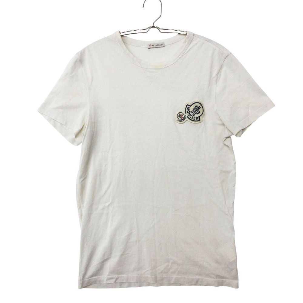 MONCLER モンクレール 半袖Ｔシャツ カットソー ダブル ロゴ ワッペン ストレッチ トップス ホワイト XS メンズ 【中古】