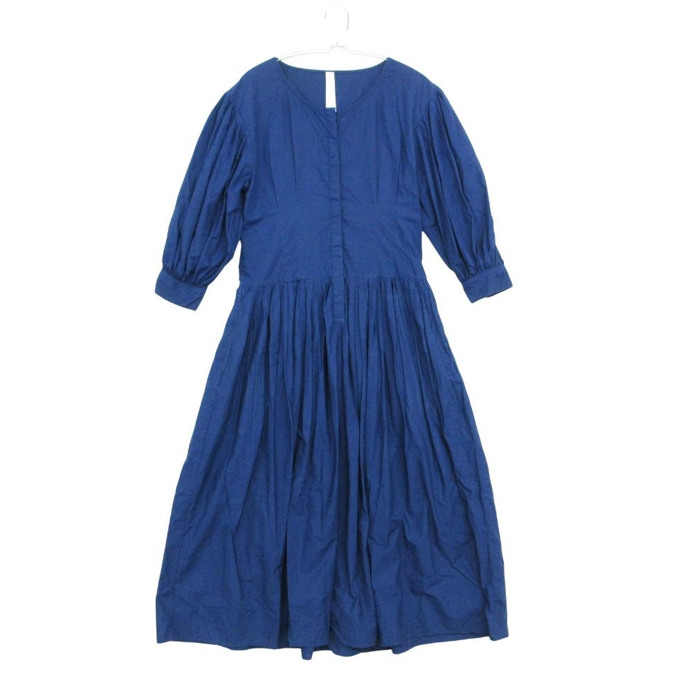 Merlette マーレット シャツ ワンピース ロング マキシ丈 七分袖 コットン 無地 ベーシック ブルー XS レディース 【中古】