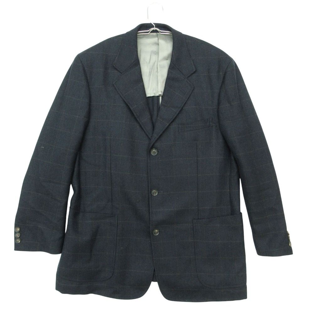 BURBERRY バーバリー テーラードジャケット ノッチドラペル 3B ブレザー ウール カシミヤ混 チェック柄 上着 ネイビー L メンズ 【中古】