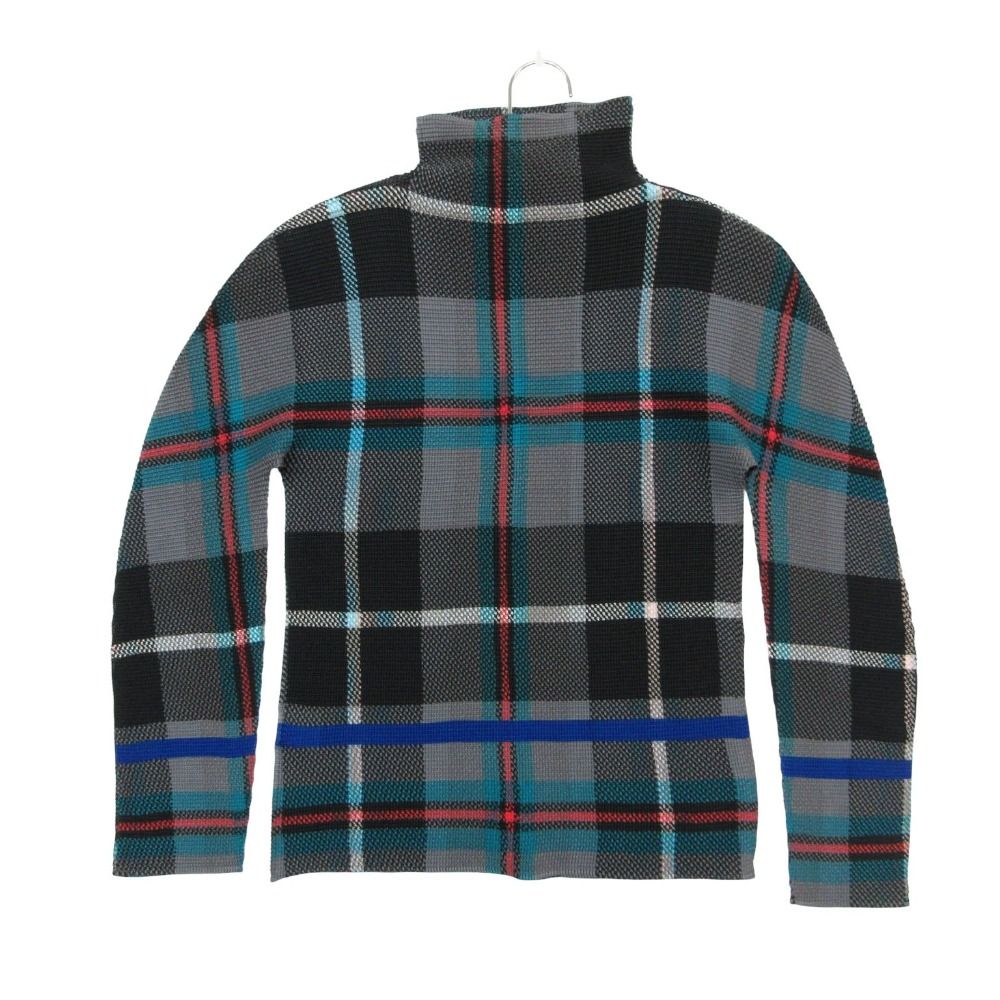 美品 me ISSEY MIYAKE ミー イッセイミヤケ 長袖シャツ ブラウス カットソー ボトルネック チェック柄 トップス グレー レディース 【中古】