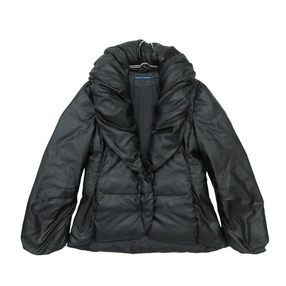 美品 RALPH LAUREN ラルフローレン ダウンジャケット ブルゾン ビッグカラー ショールカラー ナイロン 光沢 アウター ブラック L レディース 【中古】