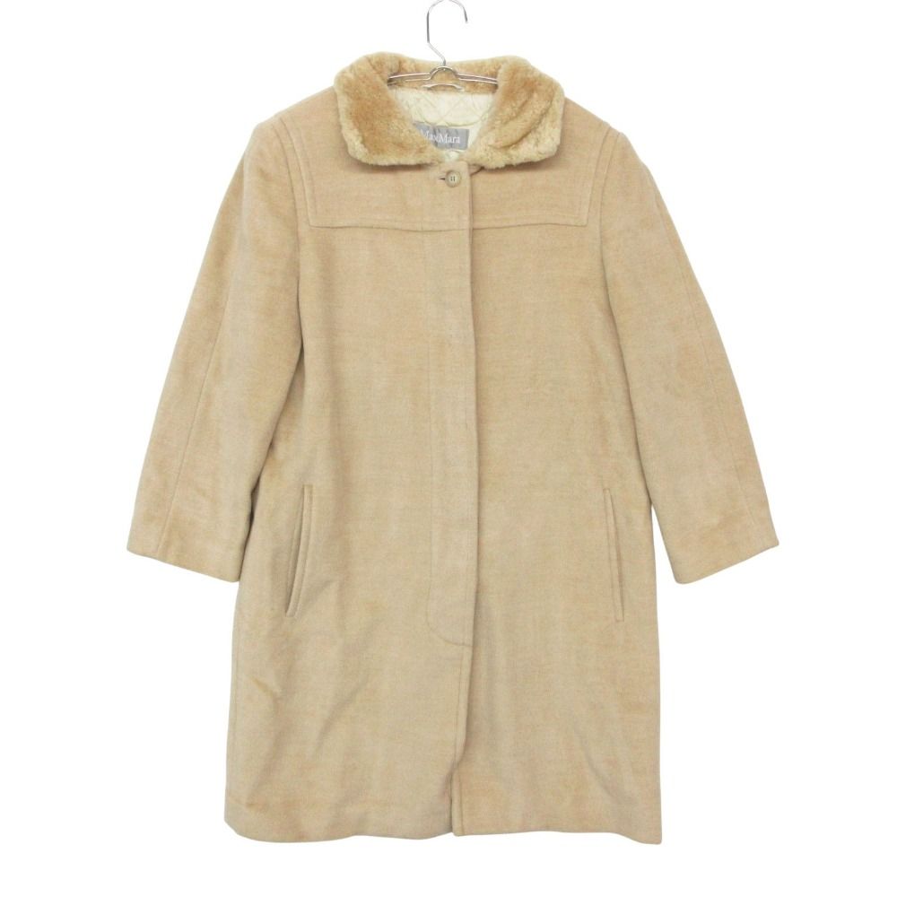 MAX MARA マックスマーラ ステンカラーコート ジャケット 比翼 ロング丈 襟ファー アウター ベージュ 42【M】 レディース 【中古】