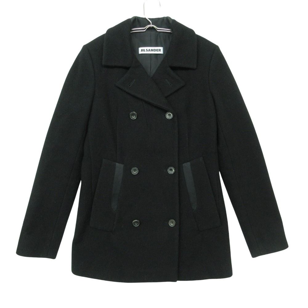JIL SANDER ジルサンダー ピーコート Pコート ダブルブレスト ジャケット カシミヤブレンド ブラック 34【XS】 レディース 【中古】 21,000円