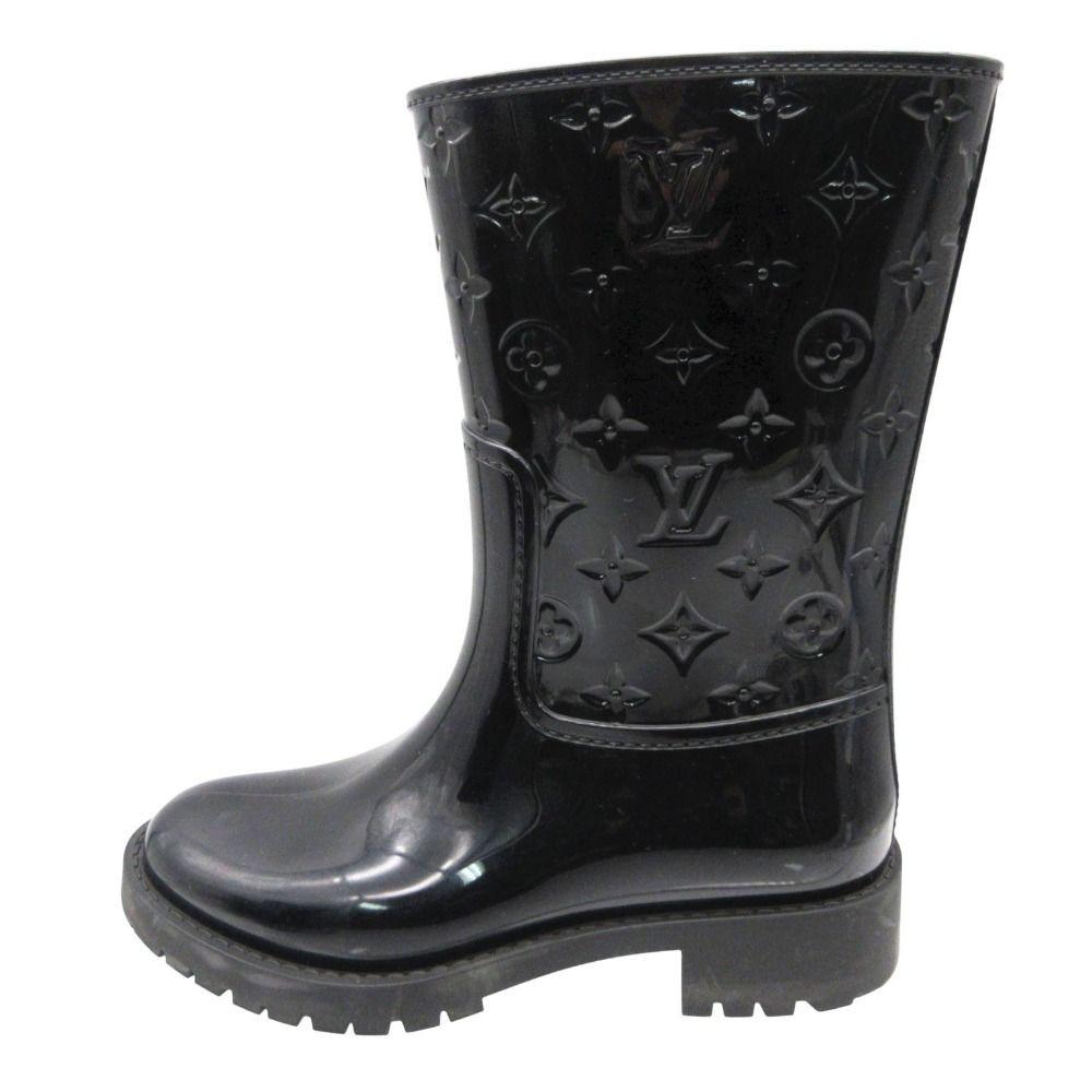 LOUIS VUITTON ルイ・ヴィトン ブーツ モノグラム ドロップス・ライン ラバー レインブーツ シューズ 雨靴 長靴 ブラック 24.5cm レディース 【中古】 27,360円