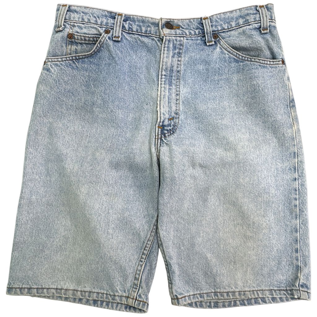 90年代 USA製 Levi's リーバイス 550 デニムショートパンツ オレンジタブ ブルー(メンズ W34)中古 古着 Y3089