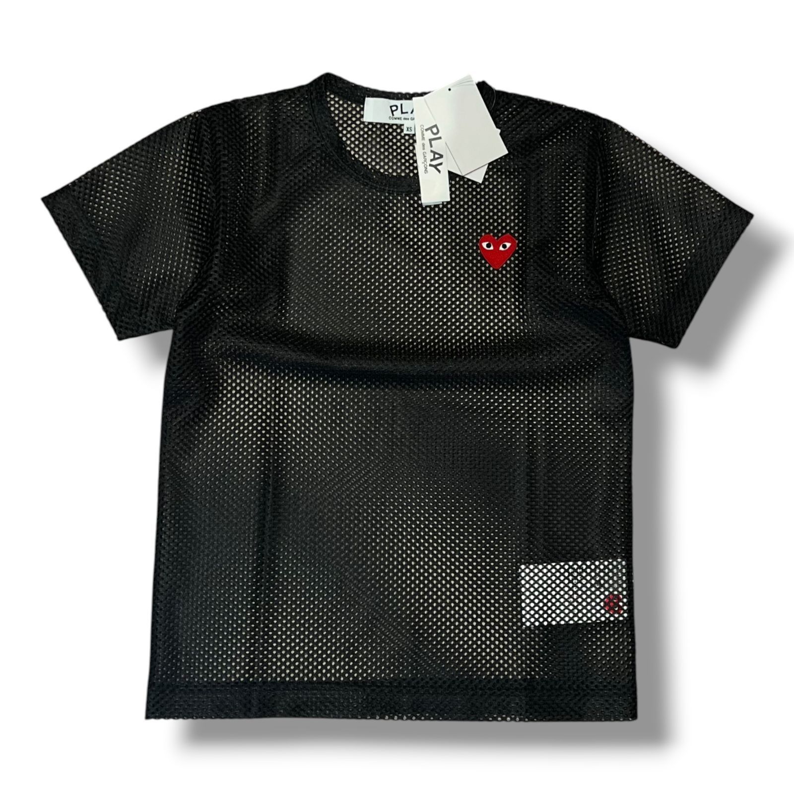 参考上代15180円 未使用品 PLAY COMME des GARCONS MESH T-SHIRT メッシュTシャツ 半袖カットソー プレイコムデギャルソン AX-T352 ブラック XS 2110A1