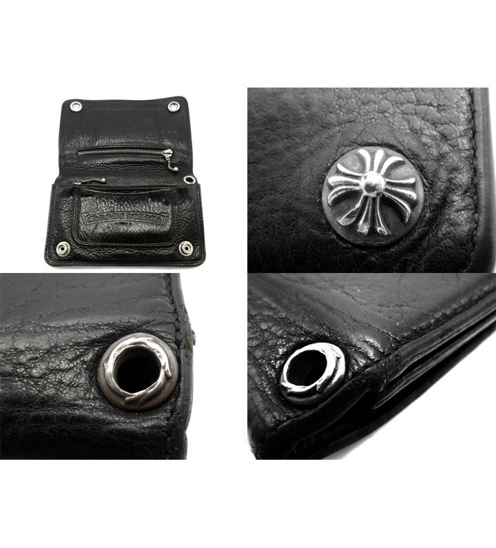 クロムハーツ2ジップハートボタンウォレット ショッパー付き 使用感あり クロムハーツ CHROME HEARTS 【 2ZIP 】 2ジップ クロス ボタン レザー