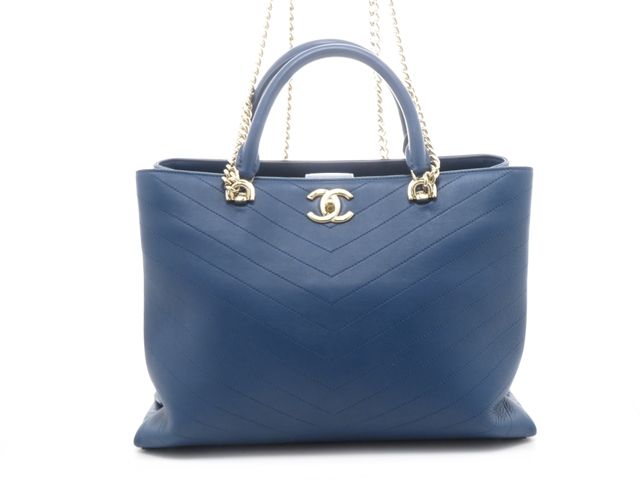 CHANEL シャネル バッグ Vステッチ 2wayバッグ ブルー/GP レザー ﾊﾞｯｸﾞ A57553 ハンドバッグ レザー ブルー レディース【中古】437