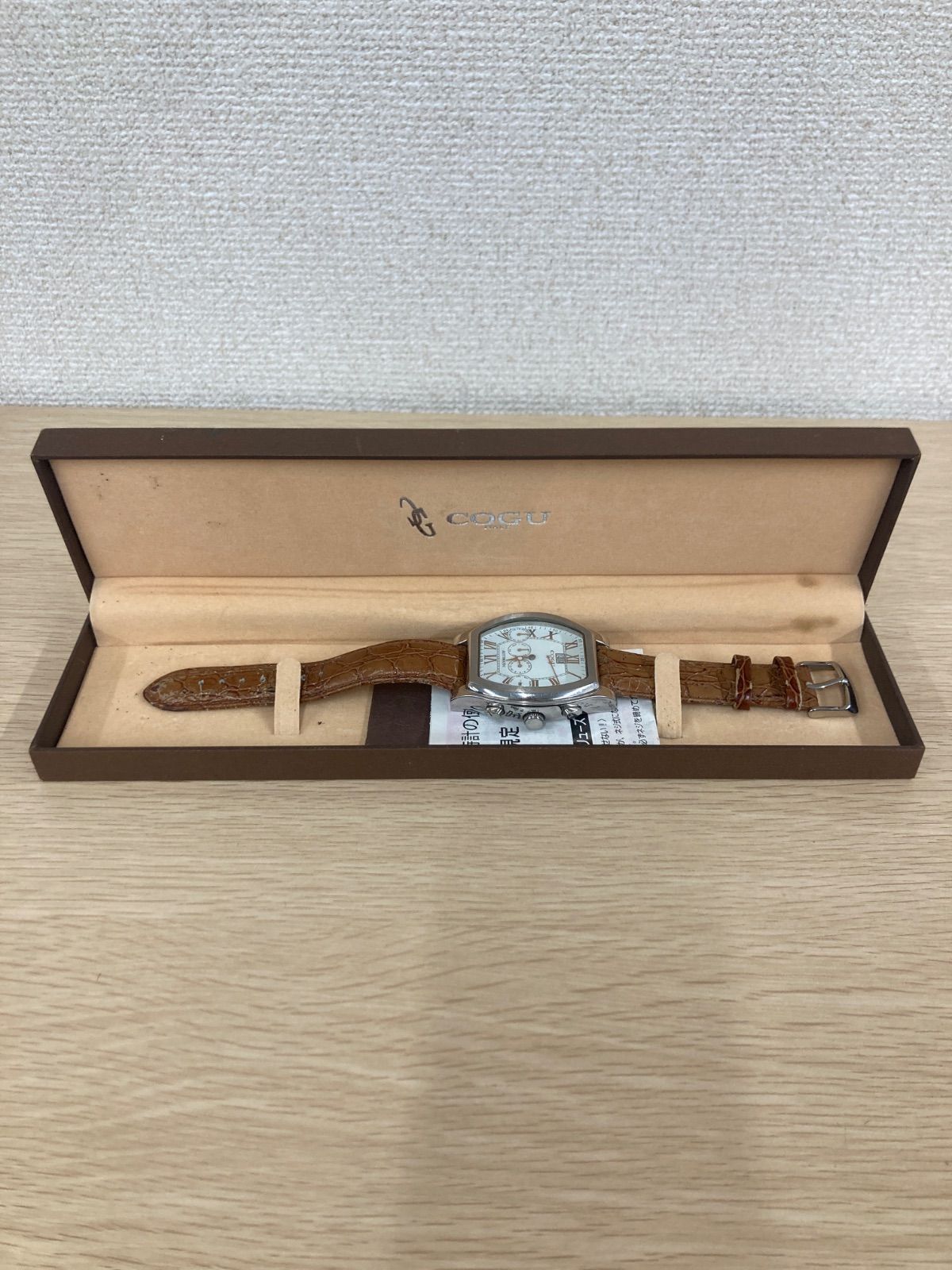 秒針分針取れてる】COGU ITALY コグ 腕時計 レザー ブラウン 茶色 箱 