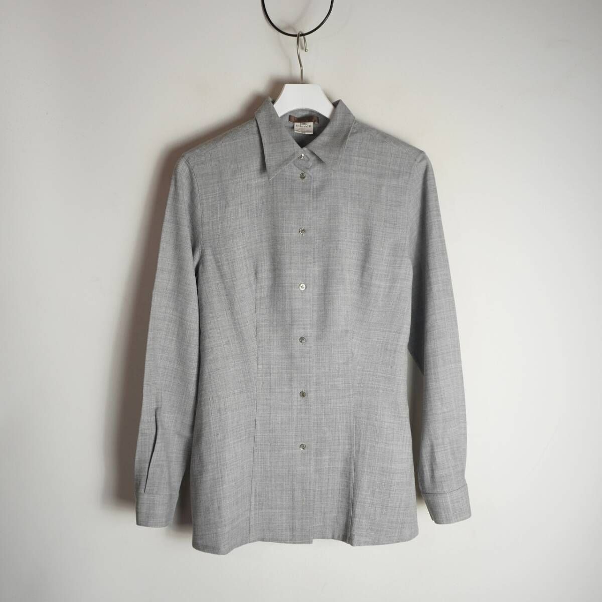00s 10s 正規 LOEWE WOOL SHIRT ロエベ ウール 長袖 シャツ 2PB8070 茶タグ ヴィンテージ アーカイブ グレー サイズ 38 本物 1282Q★2