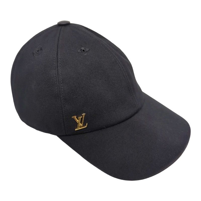 LOUIS VUITTON ルイヴィトン アイコニック キャップ M7050L ブラック×ゴールド コットン シルク 羊革 帽子 レディース 【中古】 12605K294