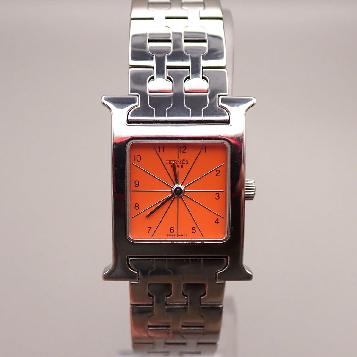 HERMES エルメス Hウォッチ HH1.210 腕時計 レディース シルバー オレンジ クォーツ 41LC293