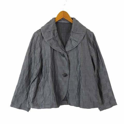 登美 群言堂 石見銀山 グンゲンドウ ジャケット ブレザー 市松模様 シャドーチェック 麻 リネン ボリュームカラー 2ボタン 長袖 L 杢グレー