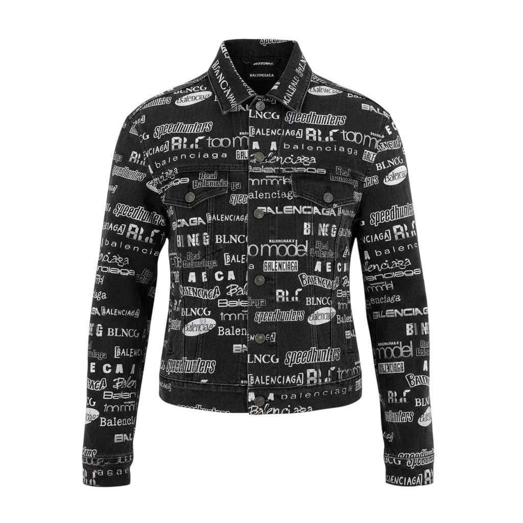 32f11 BALENCIAGA バレンシアガ 20AW Logo Print Denim Jacket ロゴプリント デニムジャケット 620731 44 ブラック コットン メンズo07t
