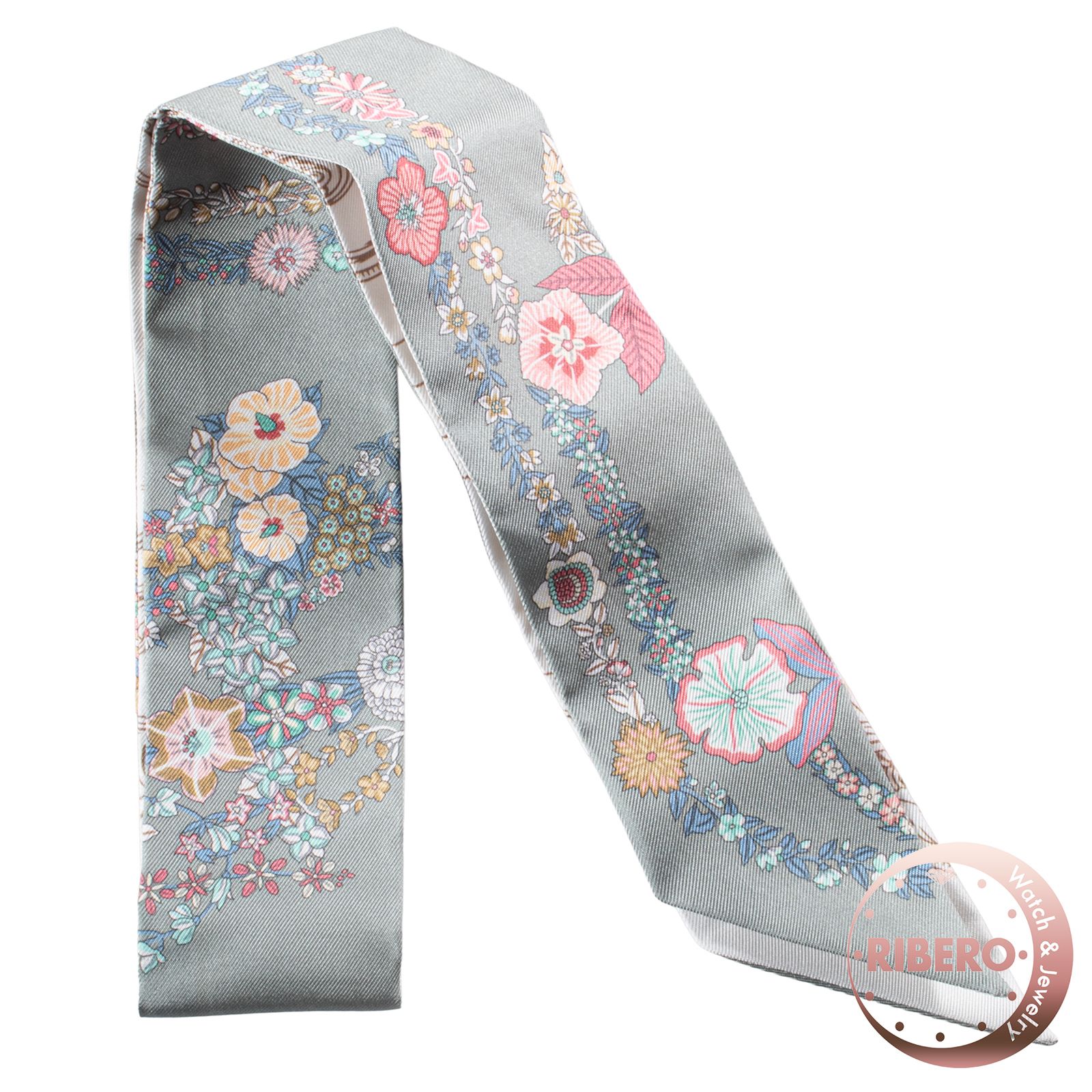 HERMES エルメス ツイリー Brides de Gala en Fleurs ブリッド ドゥ ガラ アン フルール＆アイライナー 064220S 10 2025SS シルク カーキ マルチカラー【中古】