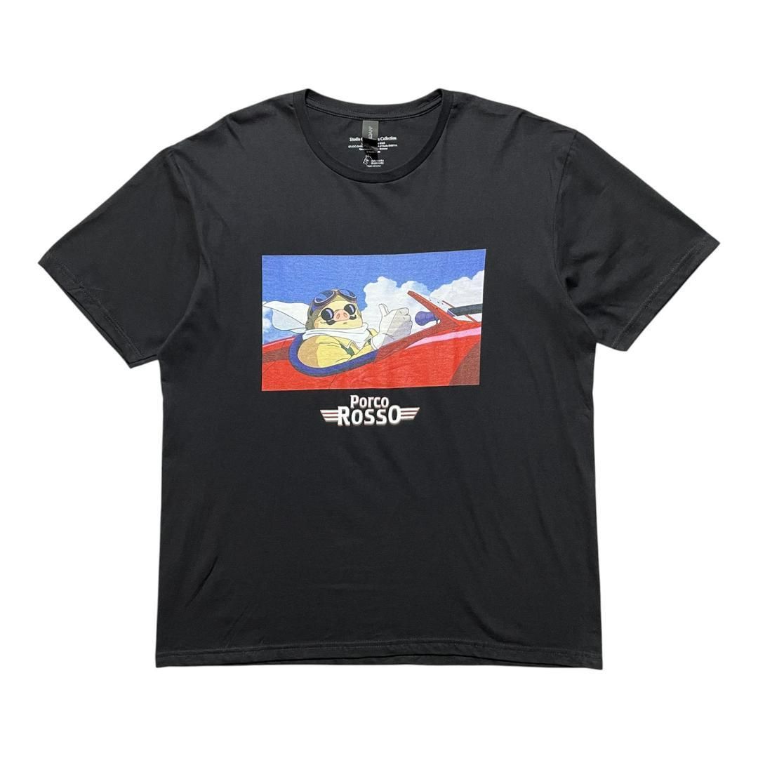 海外版 公式 オフィシャル スタジオジブリ 映画 Porco ROSSO 紅の豚 Tシャツ メンズL アニメ 宮崎駿 ブラック BA4028
