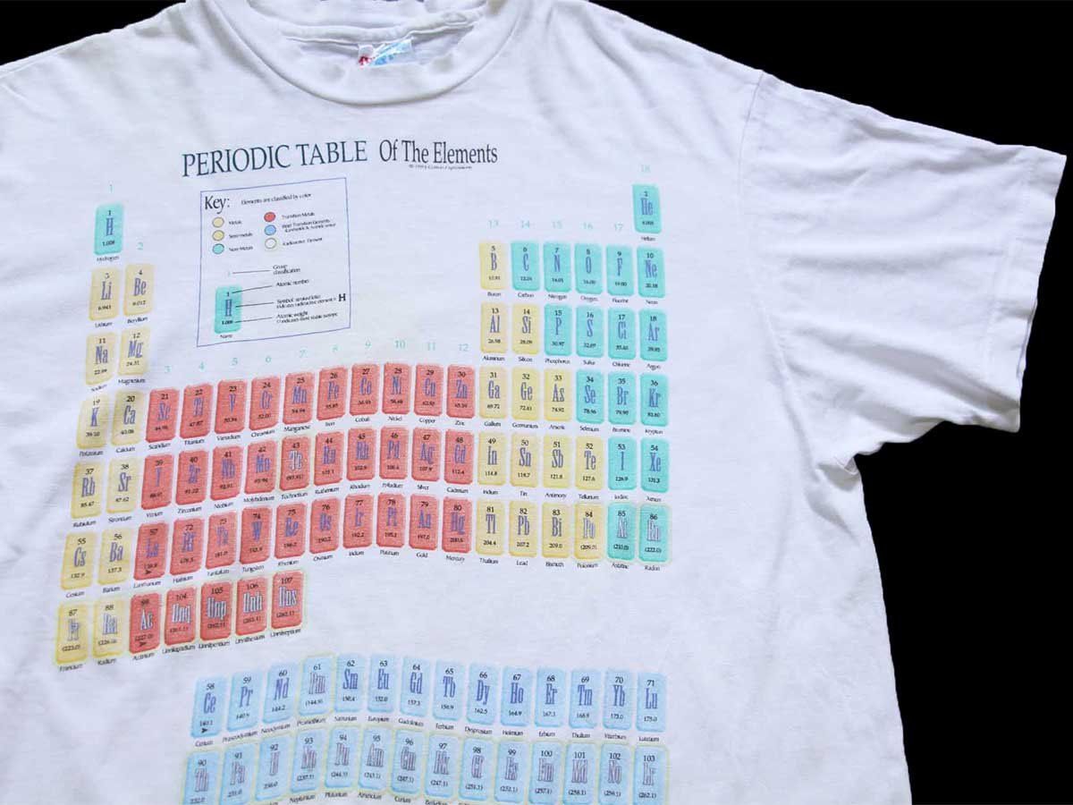 90s USA製 Hanes PERIODIC TABLE Of The Elements コットンTシャツ 白