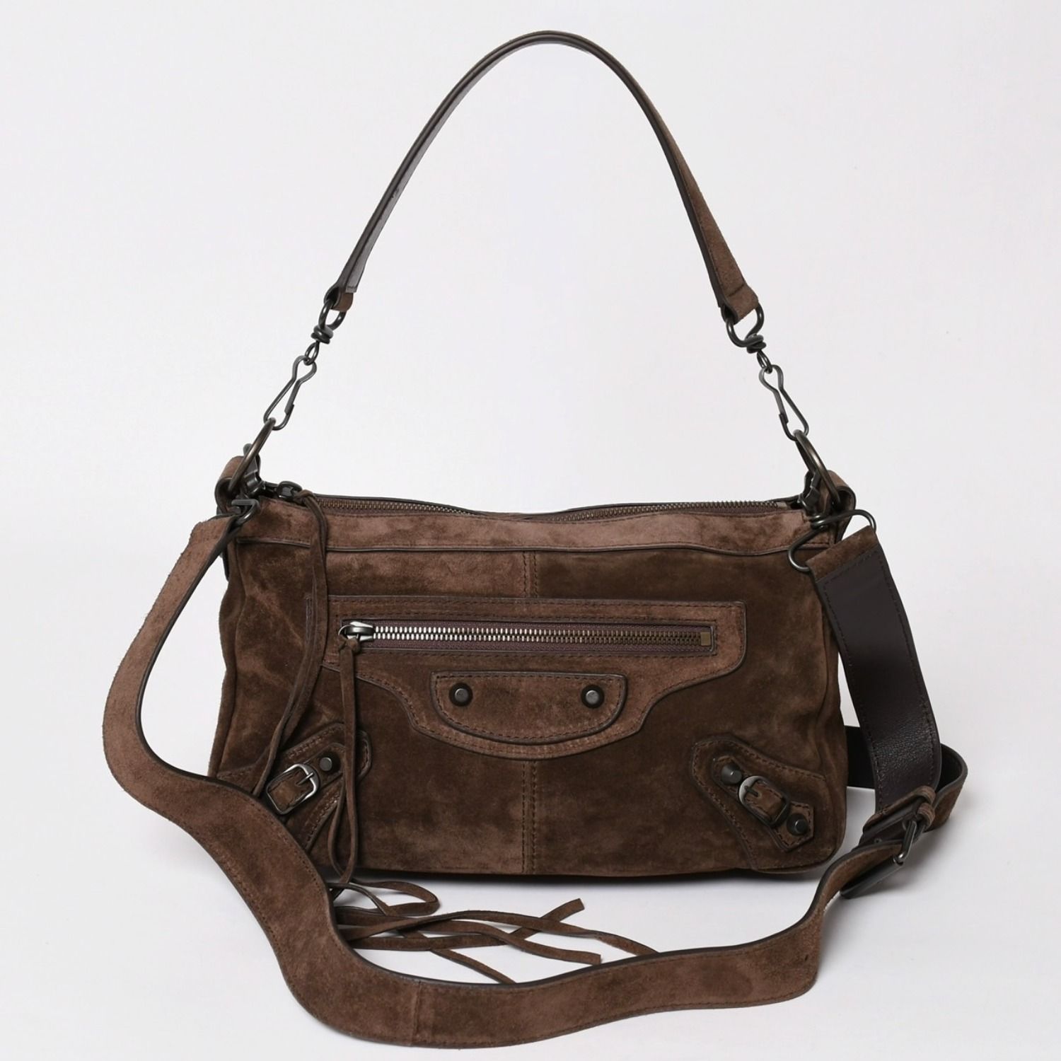 極美品 BALENCIAGA バレンシアガ ル シティ モト スモール メッセンジャーバッグ ショルダーバッグ 638524 エディターズ カーフスキン ライトエスプレッソ メタルブラック金具 2way 中古 4a003642